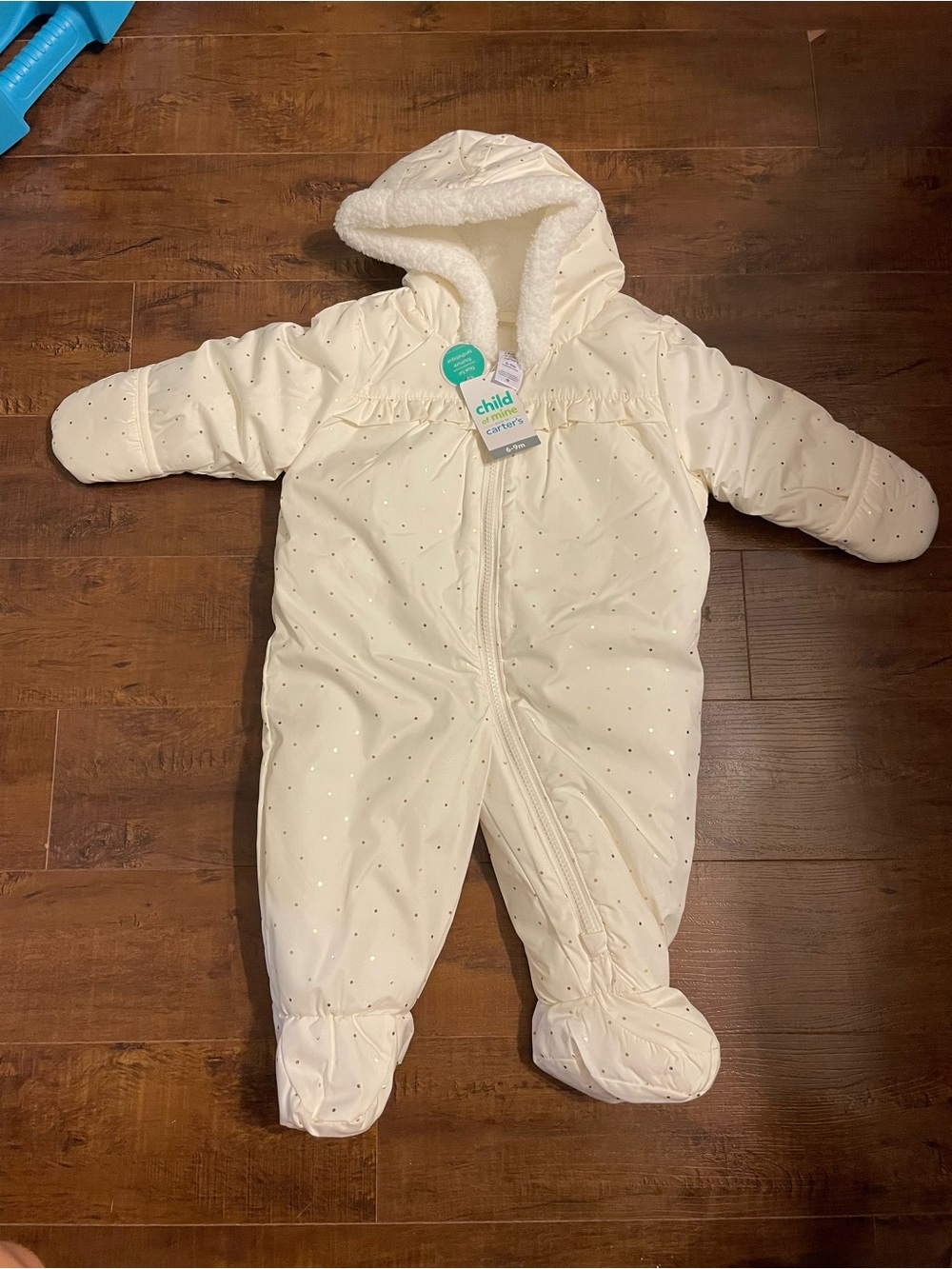 Child of Mine Cream Gold Poka Dot Hooded Snowsuit (Pram) One-Piece